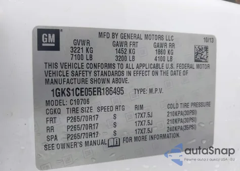 2014 GMC Yukon Slt z USA, uszkodzony, nr VIN 1GKS1CE05ER186495